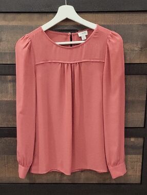 J. Crew Factory Rose-Pink Long Sleeve Pleated Yoke Blouse